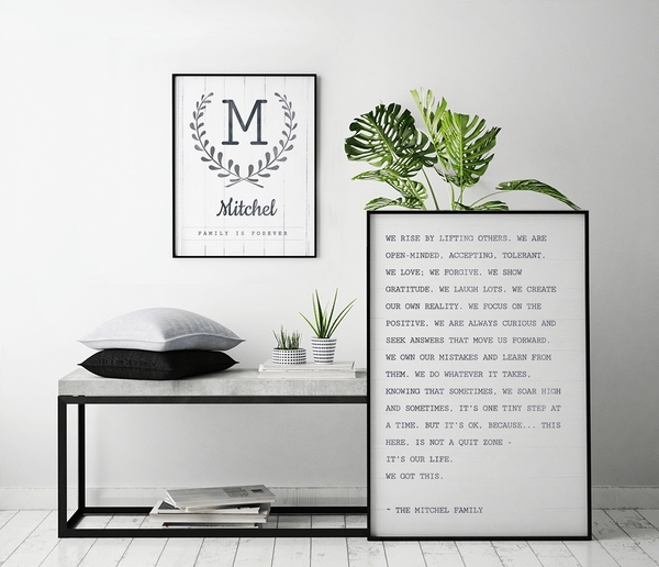 Modern, Nordic style room with Family is Forever personalized print framed on the wall
