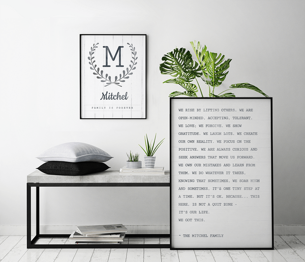 Nordic style room with The Family Manifesto personalized print