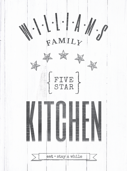 Closer look at the Five Star Family Kitchen personalized print