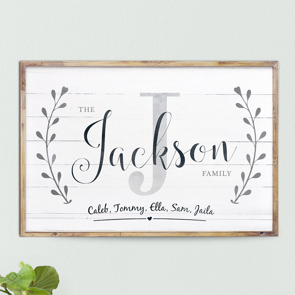 Family personalized print. Set your family name, initial and all first names in a beautiful wreath printed on this poster.