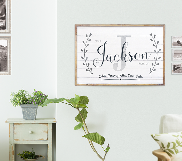 rustic room with Family personalized print