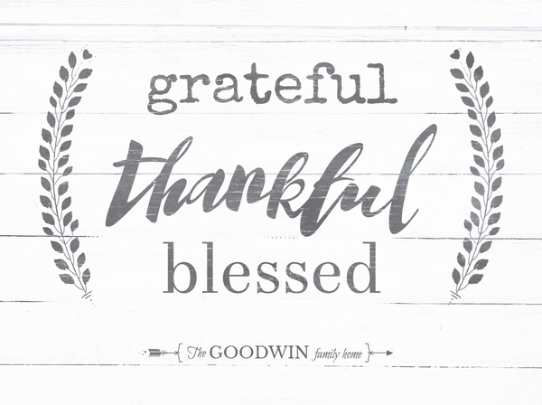 Close up preview of the Grateful Thankful Blessed personalized print