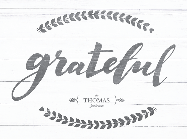 close up view of the Grateful print. Add your family name in the personalization area on this rustic beautiful print!