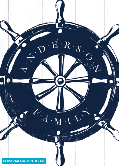 Detail view of the personalization on the Helm nautical print