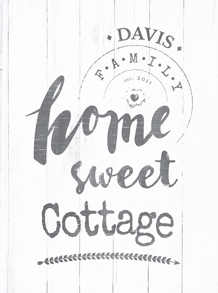 Close up of the art with text "home sweet cottage"