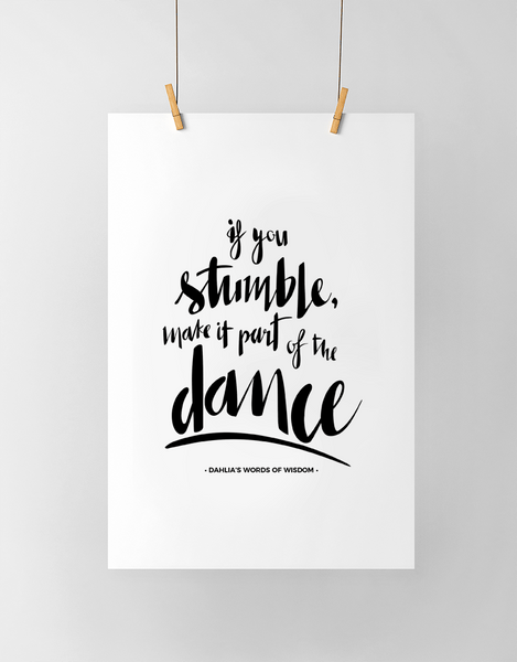 If You Stumble Personalized Print shown in black and white