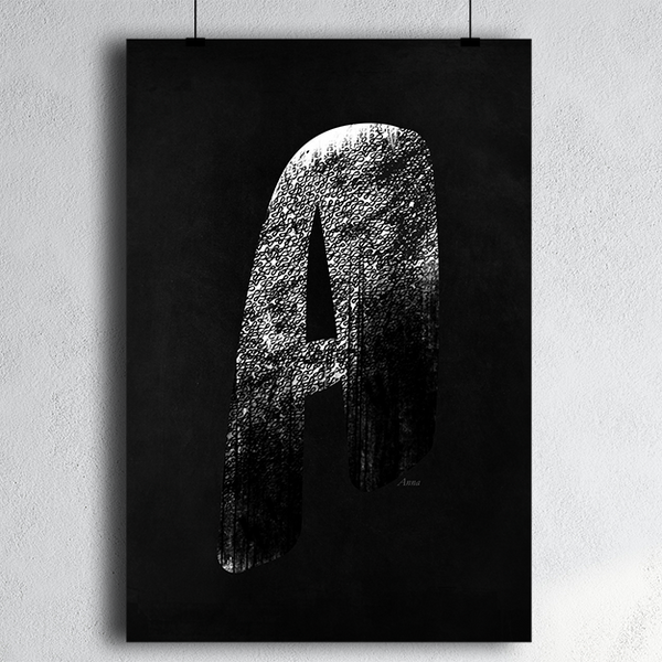 Your initial on this poster with black & white infinity texture. Your name underneath