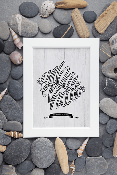 framed Inhale Exhale 2 personalized print among pebbles and shells