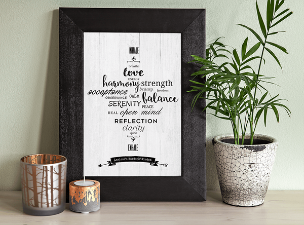 yoga room with Inhale Exhale personalized print
