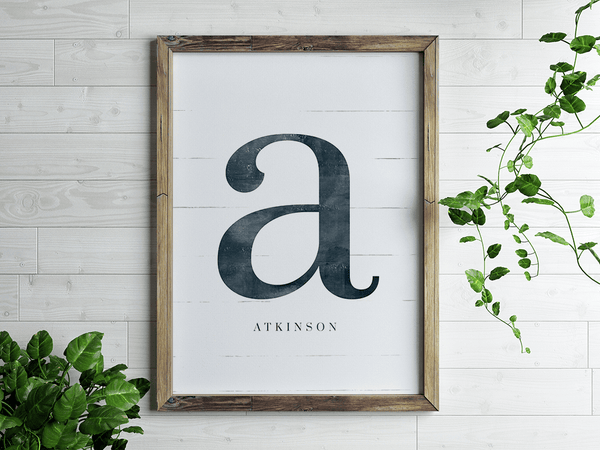 Initial Adore Personalized Print in a boho home with houseplants
