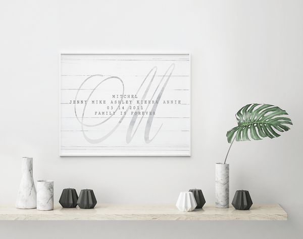Initial Forever personalized print in a modern, nordic style room