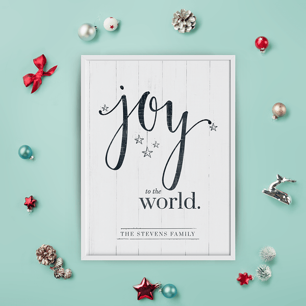 Joy To The World Personalized Print among many Christmas decorations