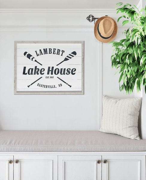 Lake House personalized print in a lake house entrance