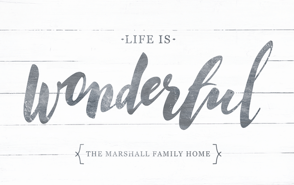 Close up view of the Life Is Wonderful personalized print.