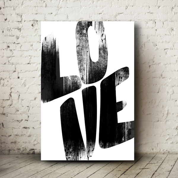 Love Grunge poster with thick lettering "LOVE" running off the edges. In a grungy texture.