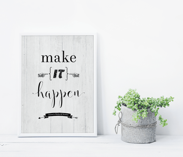 shelf with the Make it Happen personalized print