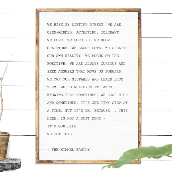 Framed Manifesto print on a shiplap wall