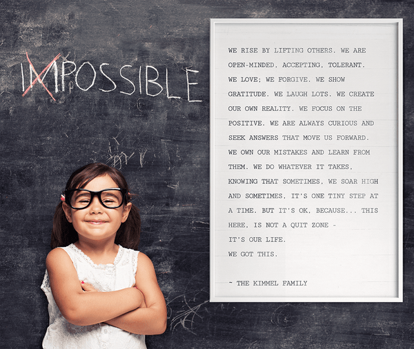 The Manifest personalized print on a chalkboard wall in a modern kids room