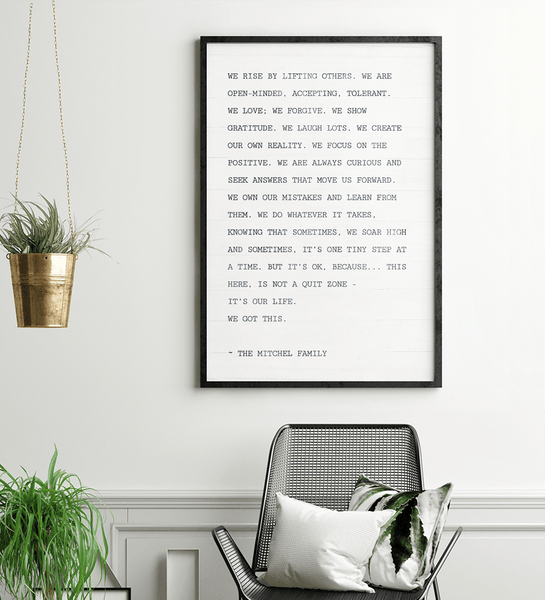 Family Manifesto personalized print in a beautiful modern home