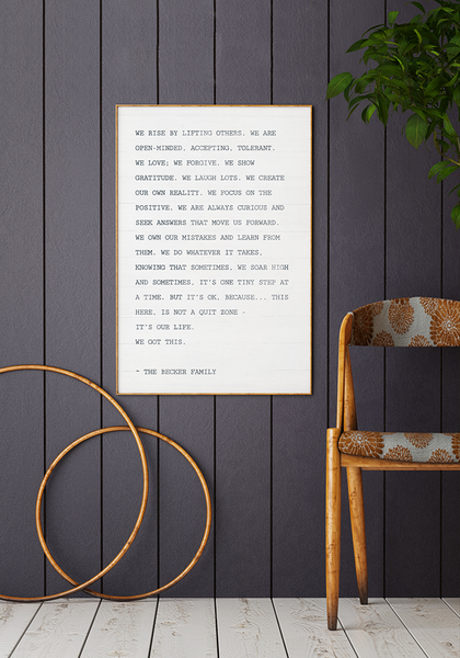 Manifest personalized print framed in a contemporary modern room