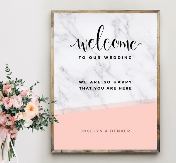 MarbleKlass - Blush Personalized Wedding Print with blush wedding bouquet