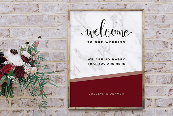 MarbleKlass - Wine Personalized Wedding Print with a caliente wedding bouquet