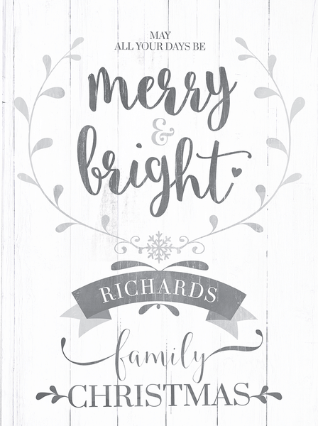 close up view of the Merry & Bright personalized print