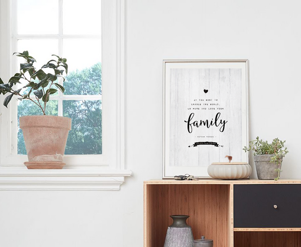 Modern room with Love Your Family personalized print 