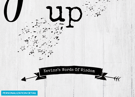 Close up of the personalization on the Never Grow Up print