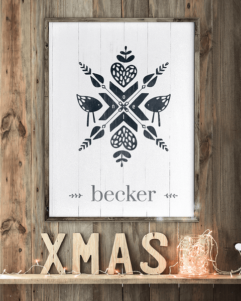 Nordic Noel print framed in a Christmas setting