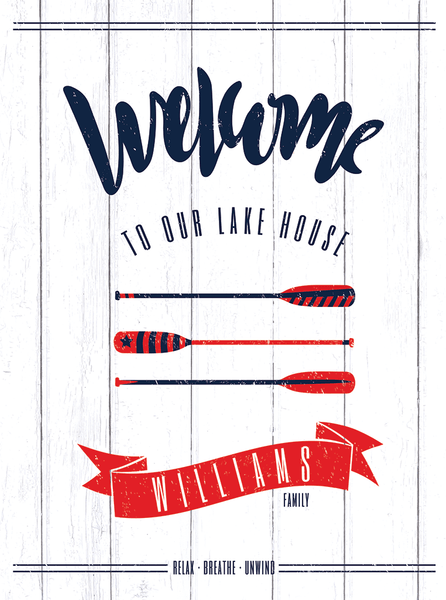 closer preview of the Welcome to our lake house poster