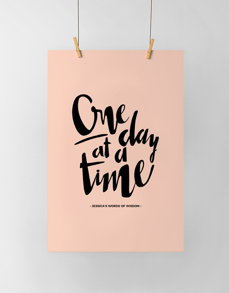 One Day At A Time Personalized Print in black and blush