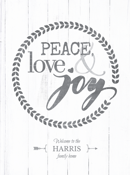 close up preview of the Peace, Love & Joy personalized print