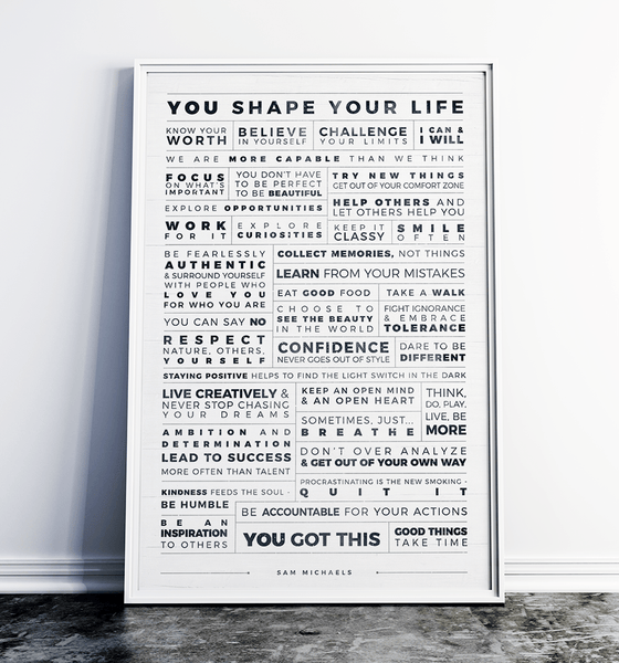Manifesto Grid Personalized Print framed in a white modern frame
