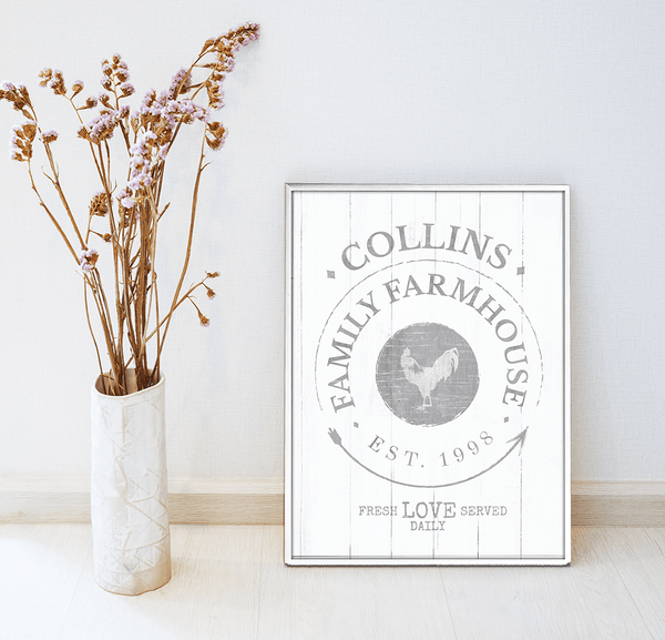 country decor room with a framed personalized Family Farmhouse print