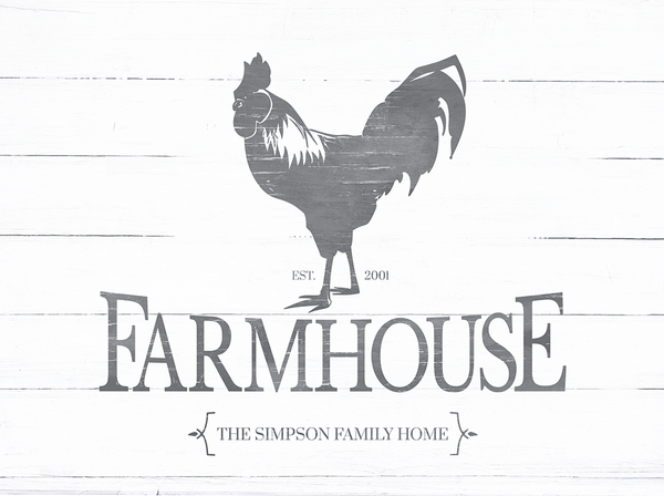 Close up of the Rooster Farmhouse personalized print.