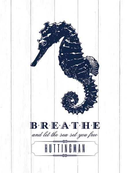 Close up of the Seahorse - Breathe print from our Coastal Life collection