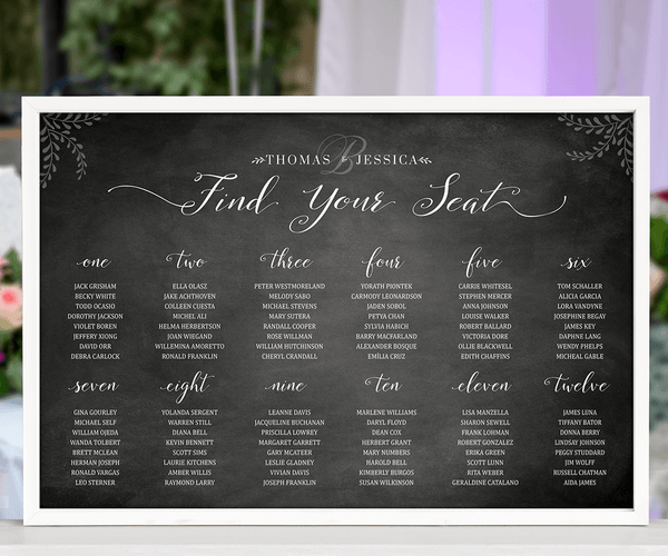 Chalkboard Seating Chart Personalized Print at a wedding