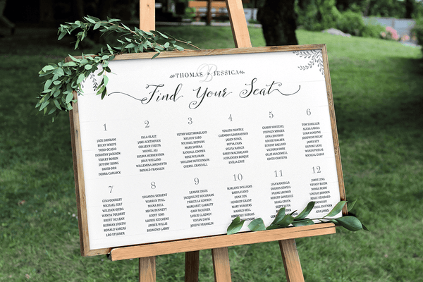 Rustic Seating Chart Personalized Print at an outdoor wedding