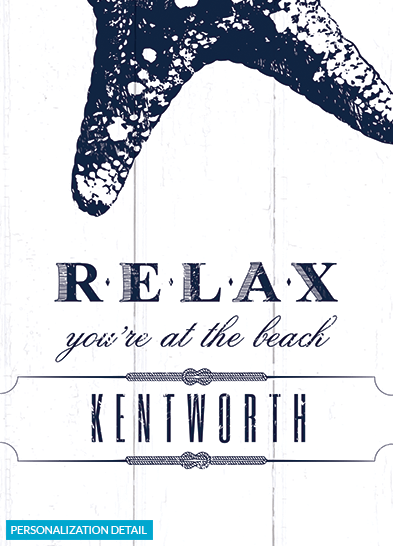 Detail view of the personalization on our Relax you're at the beach print