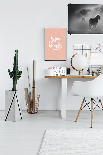 Stay Humble Personalized Print in a modern boho workspace