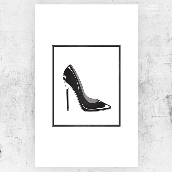 Black and white drawing of a stiletto with personalization on the heel plate!