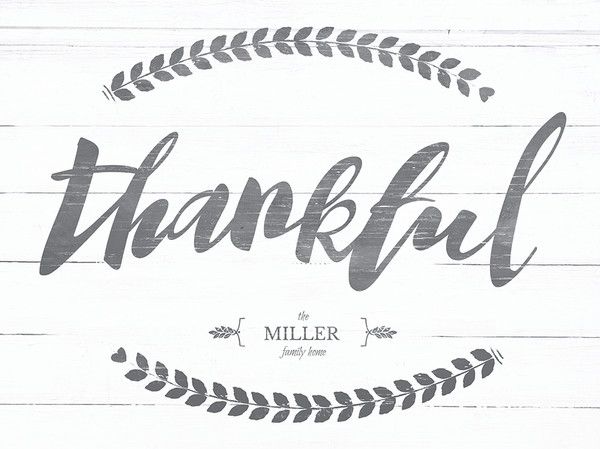 Close up of the Thankful personalized print. 