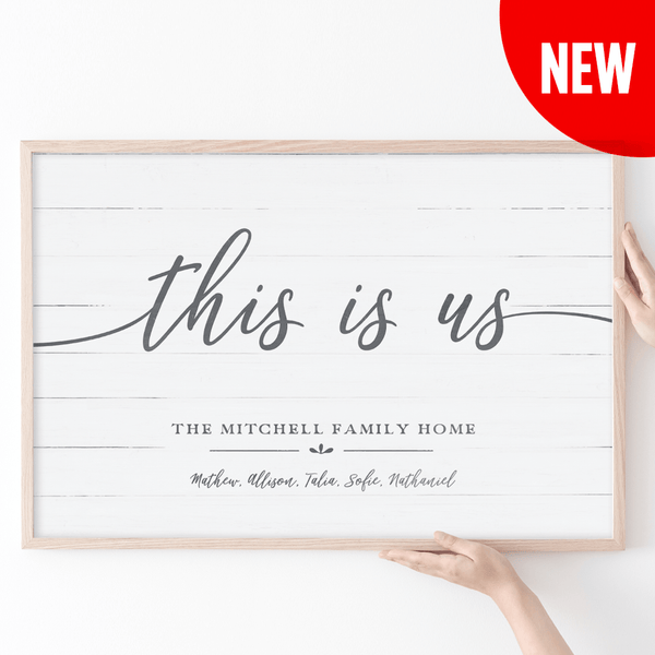 This Is Us Personalized Print framed in a rustic frame