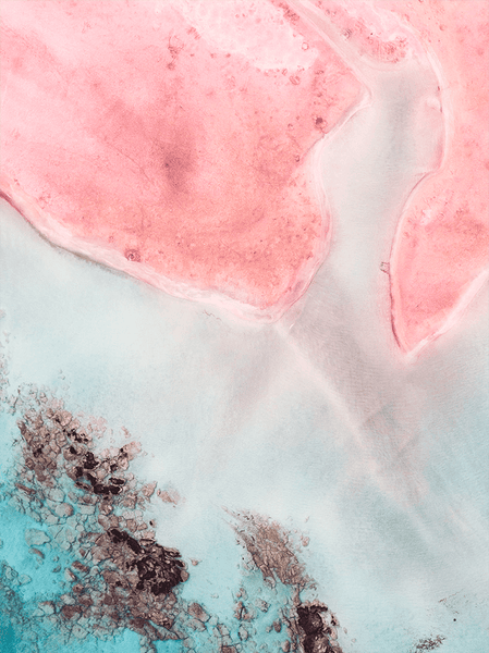 Closeup of the Unlocal Print - a beach overview with aqua and pink tones
