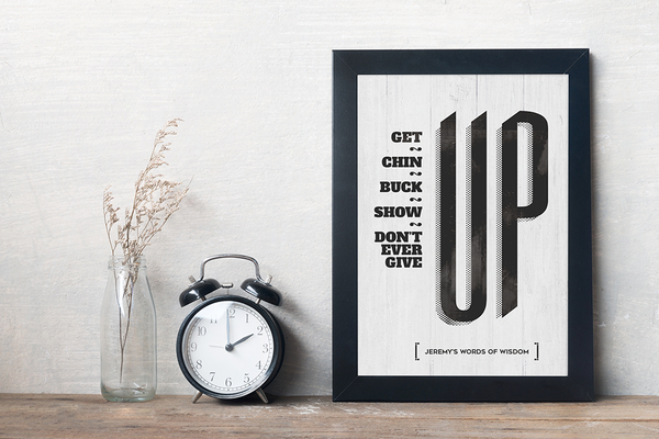 framed Up personalized print in a work space
