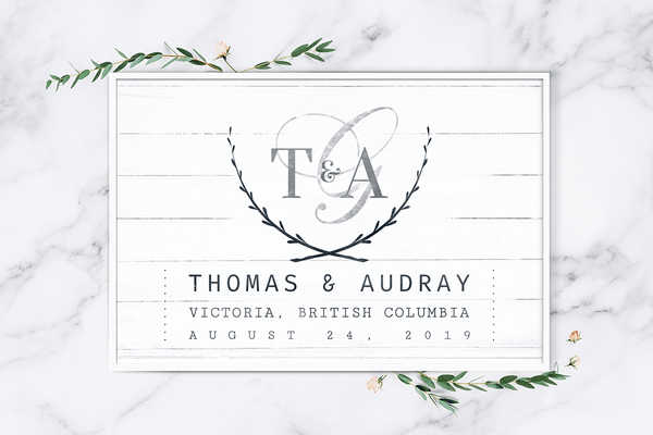 Wedding Day personalized print on a marble and greenery background