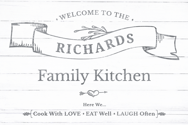 Closer look at the Welcome To Our Kitchen personalized print