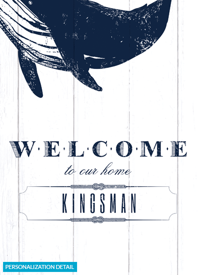 detail view of the personalization on the Whale Welcome print