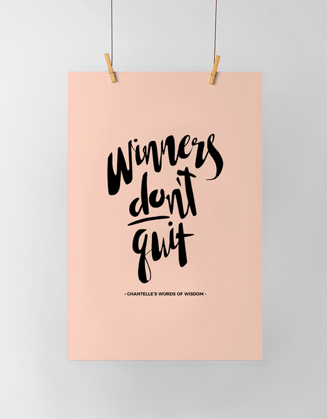 Winners Don't Quit Personalized Print in black and blush